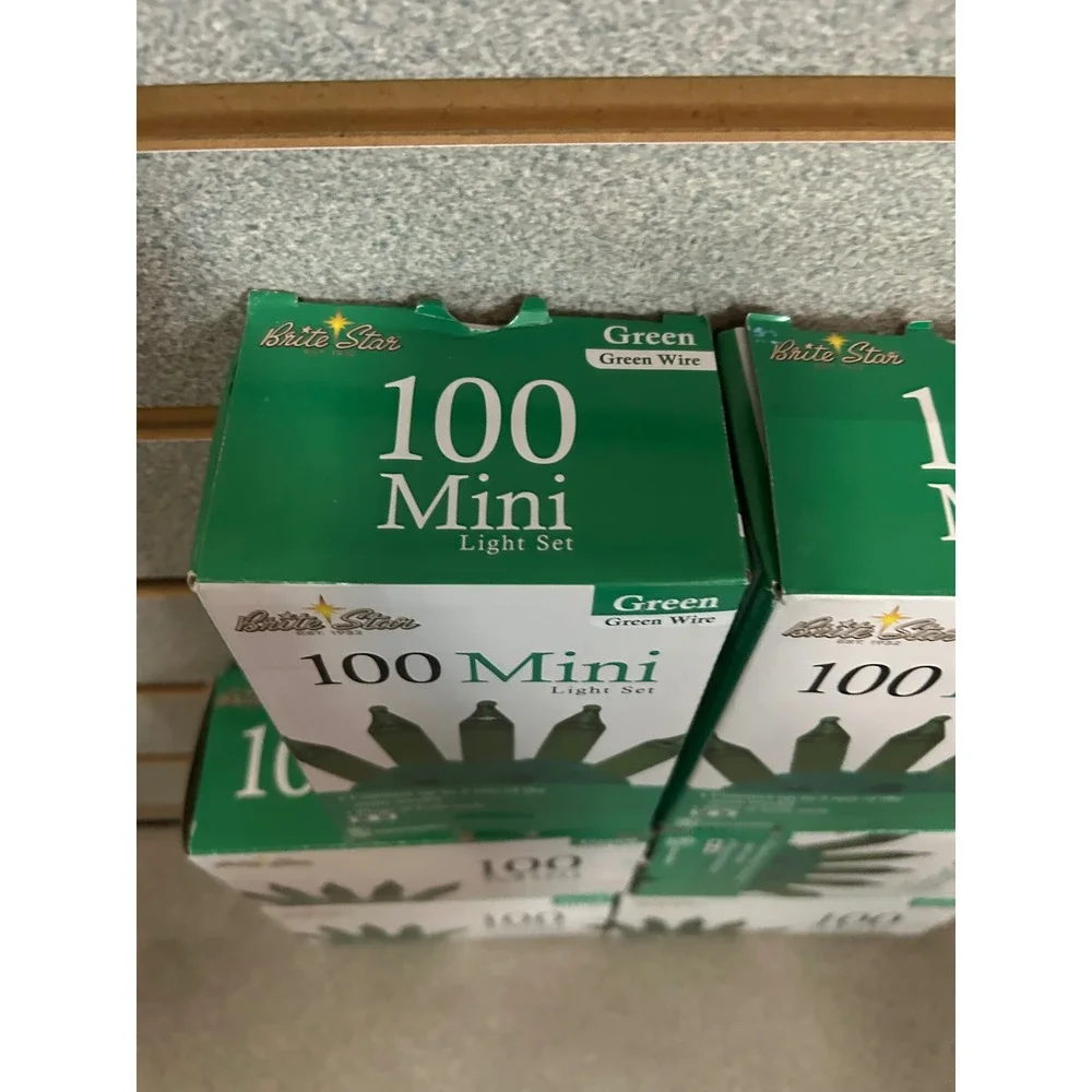Lot of 6 Brite Star 100 Mini Light Set Green Bulbs Green Wire Indoor Outdoor